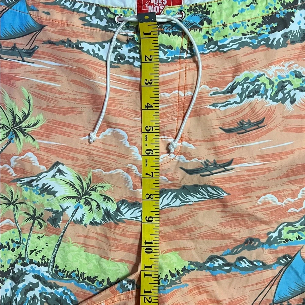 Toes on the Nose Hawaiian Board Shorts Mens 36 Orange Tropical Surf Swim Trunks